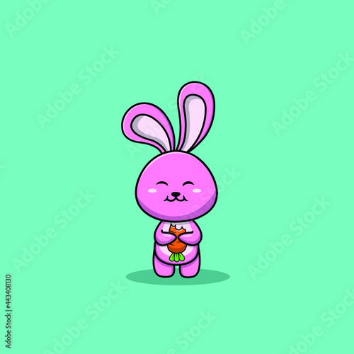 Cute Rabbit EatingCarrot Cartoon Vector Icon Illustration. Animal Icon Concept Isolated Premium Vector. Flat Cartoon Style photo