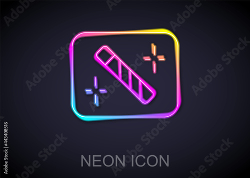 Glowing neon line Photo retouching icon isolated on black background. Photographer, photography, retouch icon. Vector