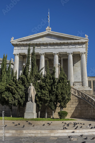 Neoclassical Library bulding in Athens, designed as part of architectural "Trilogy" in 1859. Athens, Greece
