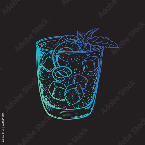 Mojito cocktail hand drawn. Vector.	
