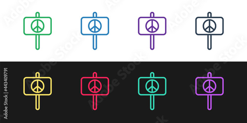 Set line Peace icon isolated on black and white background. Hippie symbol of peace. Vector