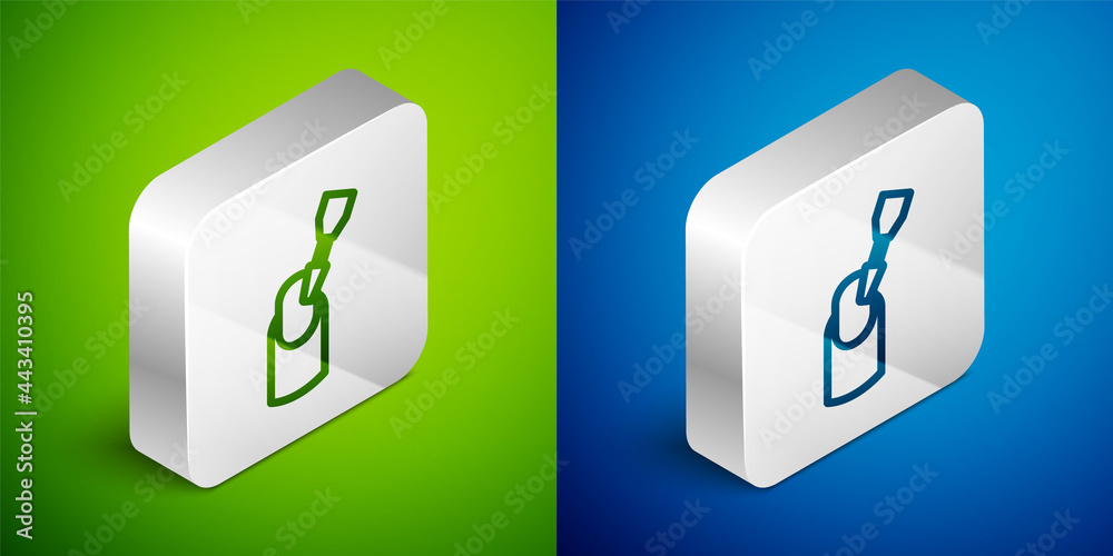 Isometric line Milling cutter for manicure icon isolated on green and blue background. Apparatus for manicure. Manicure tools. Silver square button. Vector Isometric line Milling cutter for manicure icon isolated on green and blue background. Apparatus for manicure. Manicure tools. Silver square button. Vector