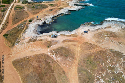 Costa Merlata, Ostuni photographed with drone from above. It offers one of the most beautiful stretches of coast in Puglia and Italy with little gulfs and sandy beaches. Italy Ostuni 