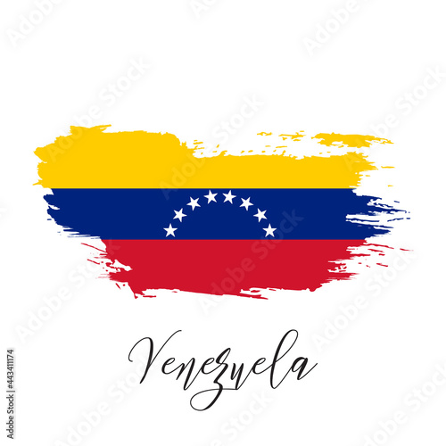 Venezuela vector watercolor national country flag icon. Hand drawn illustration with dry brush stains  stroke  spots isolated on white background. Painted grunge style texture for poster banner design