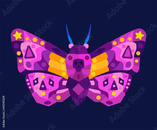 Decorated moth flat vector illustration.