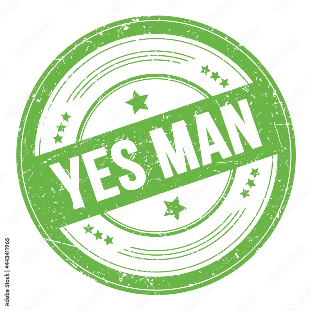 YES MAN text on green round grungy stamp.