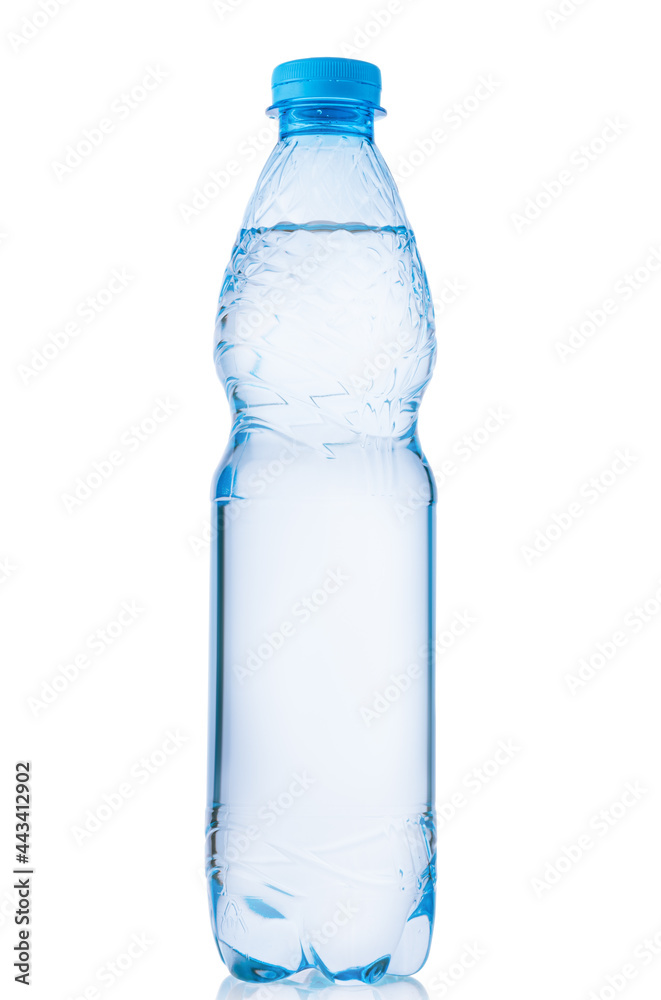 Plastic bottle with purified water. Mineral water bottle mockup. Bottle isolated on white background Plastic bottle with purified water. Mineral water bottle mockup. Bottle isolated on white background