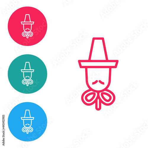 Red line Traditional korean hat icon isolated on white background. Set icons in circle buttons. Vector