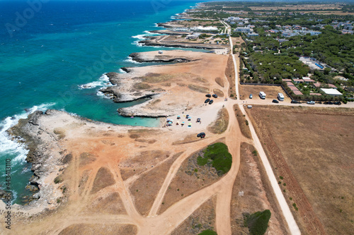 Costa Merlata, Ostuni photographed with drone from above. It offers one of the most beautiful stretches of coast in Puglia and Italy with little gulfs and sandy beaches. Italy Ostuni 