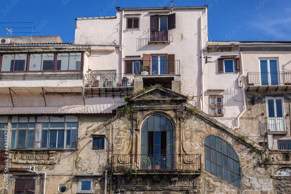 Buildings in La Cala district, port of Palermo, capital of Sicily Island in Italy