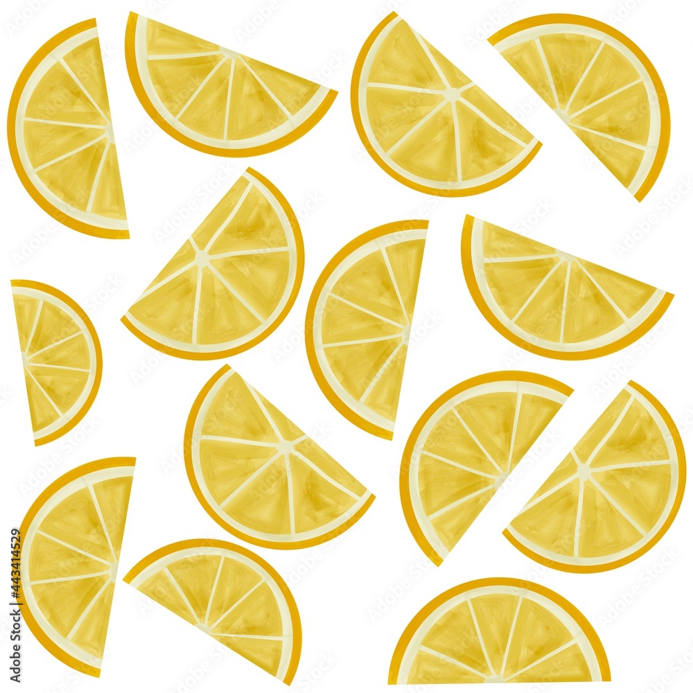 Watercolour lemon pattern on white background 