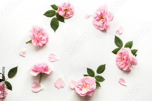Wallpaper Mural Flowers composition made of pink roses isolated on white background. Floral design. Flat lay, top view, copy space Torontodigital.ca