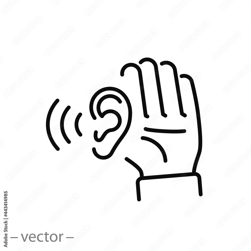attentively ear listen icon, hear rumor or secret, social news, story  media, thin line symbol on white background - editable stroke vector  illustration eps10 Stock Vector | Adobe Stock