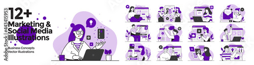 Modern colorful Marketing and Social media concept illustration set