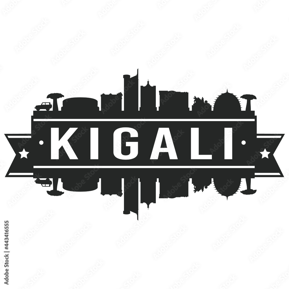 Kigali Rwanda Skyline. Banner Vector Design Silhouette Art. Cityscape Travel Monuments. Kigali Rwanda Skyline. Banner Vector Design Silhouette Art. Cityscape Travel Monuments.