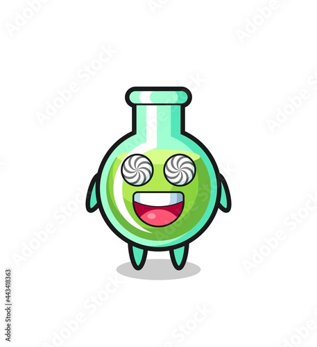 cute lab beakers character with hypnotized eyes