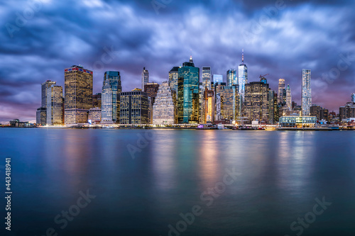 Lower Manhattan skyline at night, New York City, USA photo