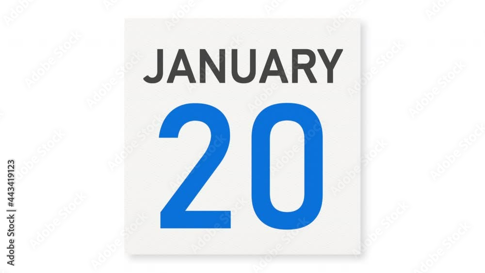 January 20 date behind crumpled paper page of a calendar, 3d animation January 20 date behind crumpled paper page of a calendar, 3d animation
