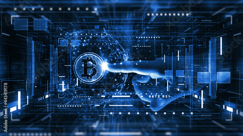 Bitcoin cryptocurrency digital encryption, Digital money exchange, Blockchain technology connections.