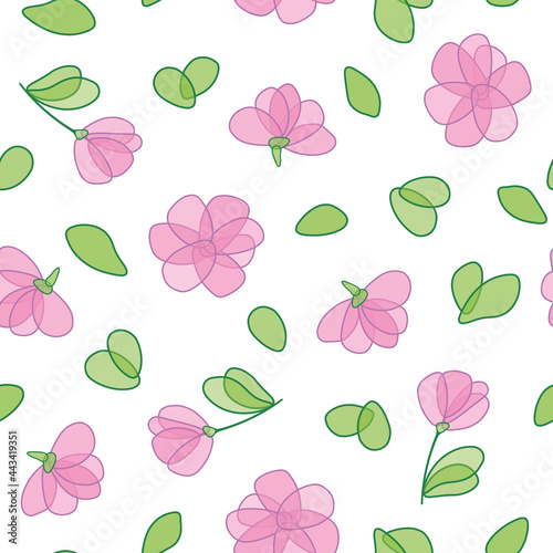 Pink flower mess in garden. Seamless vector pattern for design and fashion prints. Cute irregular with white background.