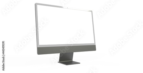 Computer display mock up with blank white screen. Stylish desktop computer mockup. photo