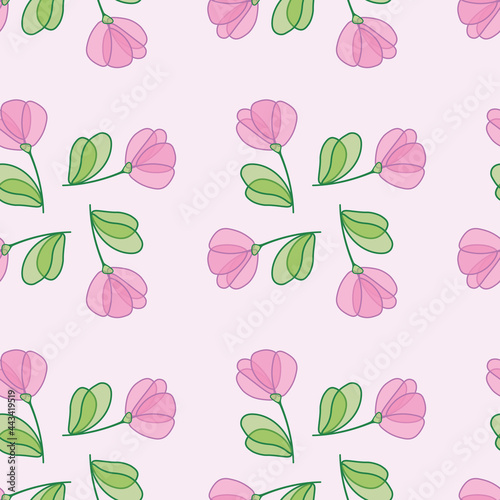 Pink regular vector flower background. Seamless pattern for invitations, wrapping papers or cards. Fan shaped flowers in horizontal and vertical layout.