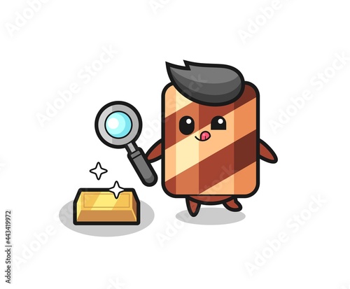 wafer roll character is checking the authenticity of the gold bullion