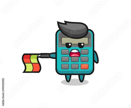 calculator character as line judge hold the flag straight horizontally