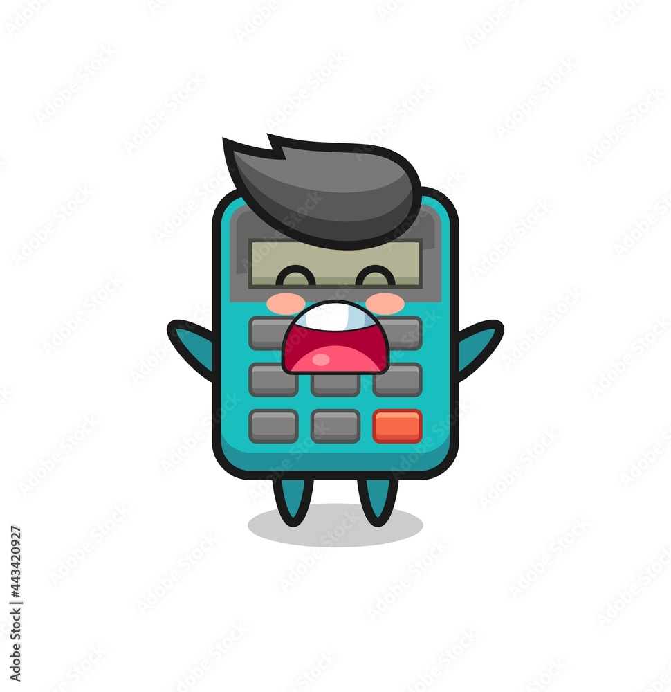 cute calculator mascot with a yawn expression