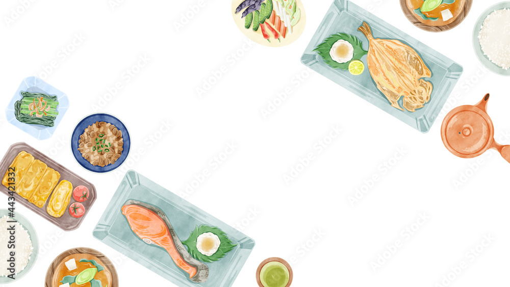 日本の朝食 和食 食卓風景の手描き水彩風イラスト Stock Illustration Adobe Stock 日本の朝食 和食 食卓風景の手描き水彩風イラスト Stock Illustration Adobe Stock
