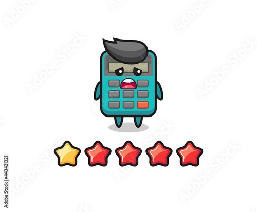 the illustration of customer bad rating, calculator cute character with 1 star