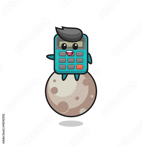 illustration of calculator cartoon sitting on the moon