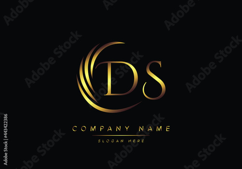 alphabet letters DS monogram logo, gold color elegant classical photo