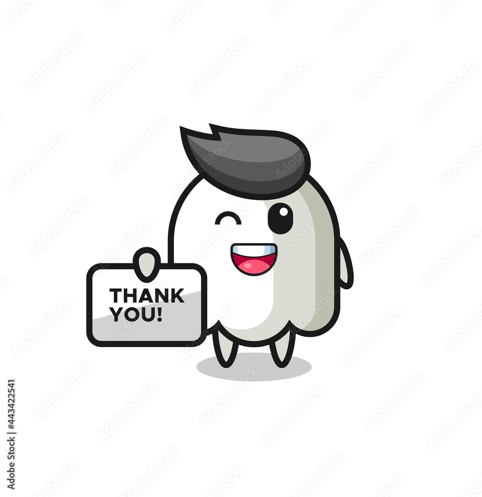 the mascot of the ghost holding a banner that says thank you