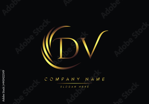 alphabet letters DV monogram logo, gold color elegant classical