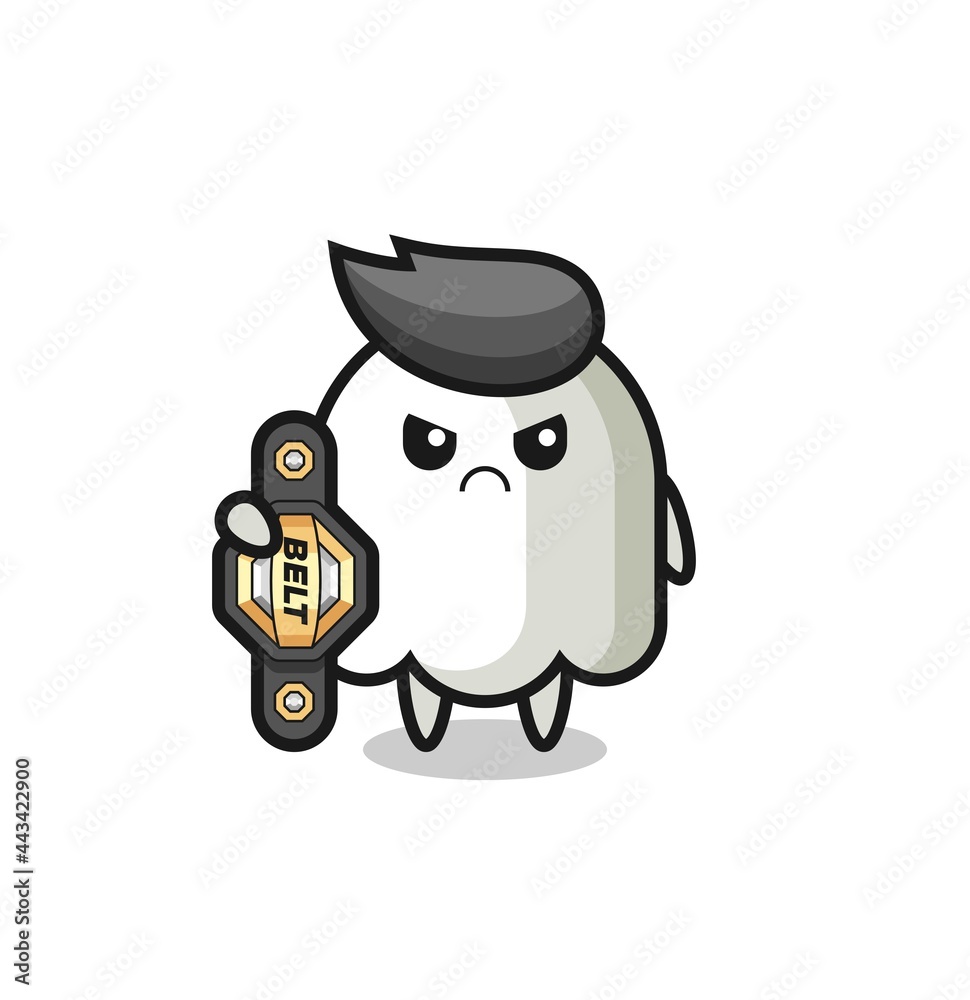 ghost mascot character as a MMA fighter with the champion belt