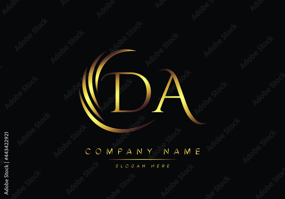 alphabet letters DA monogram logo, gold color elegant classical