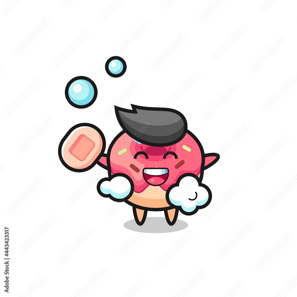 doughnut character is bathing while holding soap doughnut character is bathing while holding soap