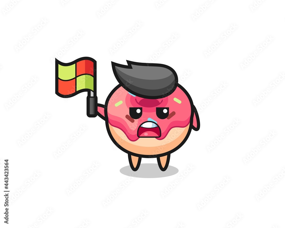 doughnut character as line judge putting the flag up doughnut character as line judge putting the flag up