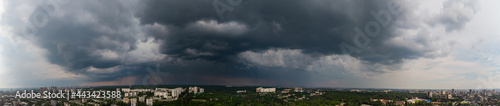Aerial epic storm sky panorama Kharkiv city center