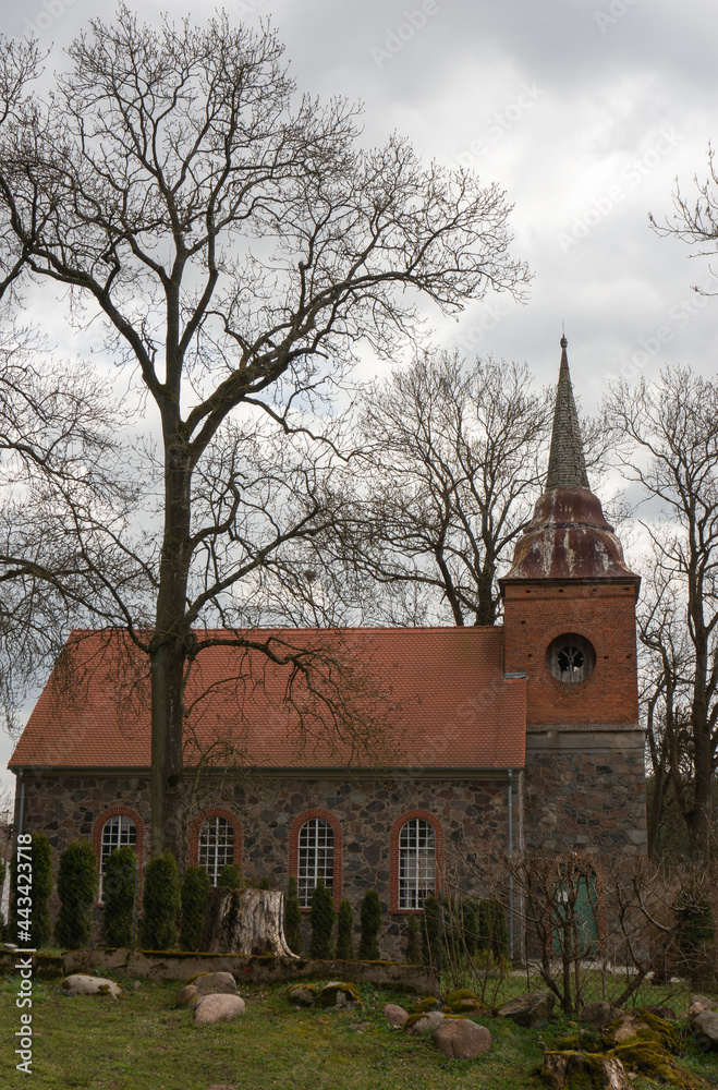 Church of St. Joseph (Kościół św. Józefa) was erected in the neo-Gothic style in 1845; tower with a baroque dome. Bonin (village in Lobez County, West Pomeranian Voivodeship), Poland.