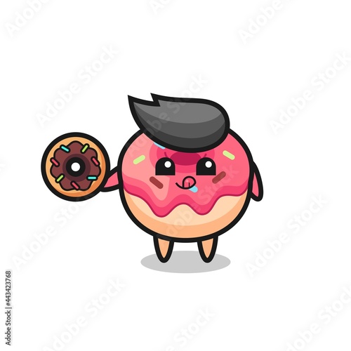 illustration of an doughnut character eating a doughnut