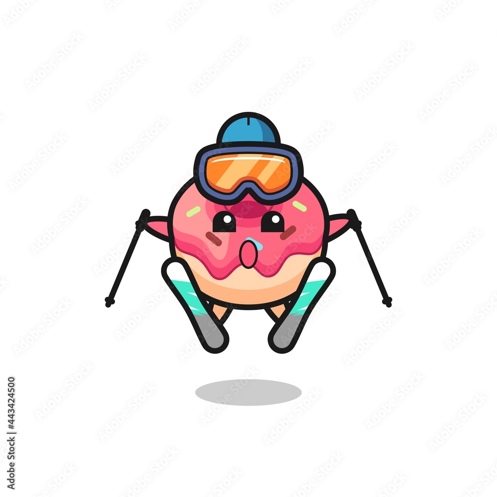 doughnut mascot character as a ski player