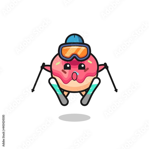 doughnut mascot character as a ski player