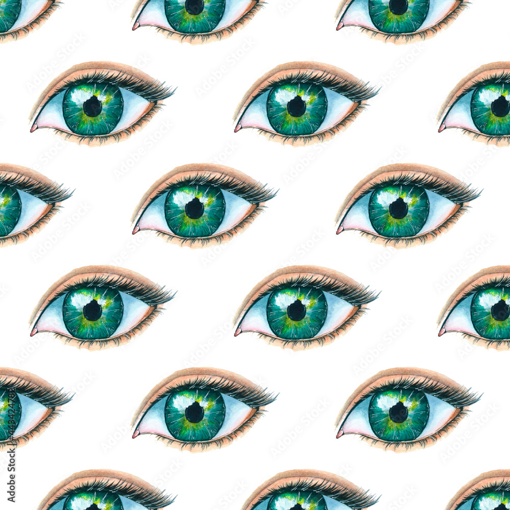 Watercolor woman green eye sketch pattern Watercolor woman green eye sketch pattern