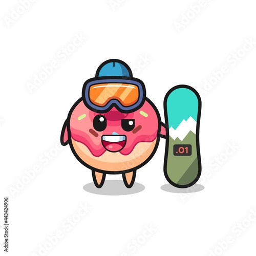 Illustration of doughnut character with snowboarding style