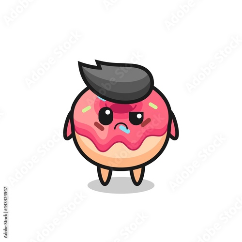 the mascot of the doughnut with sceptical face
