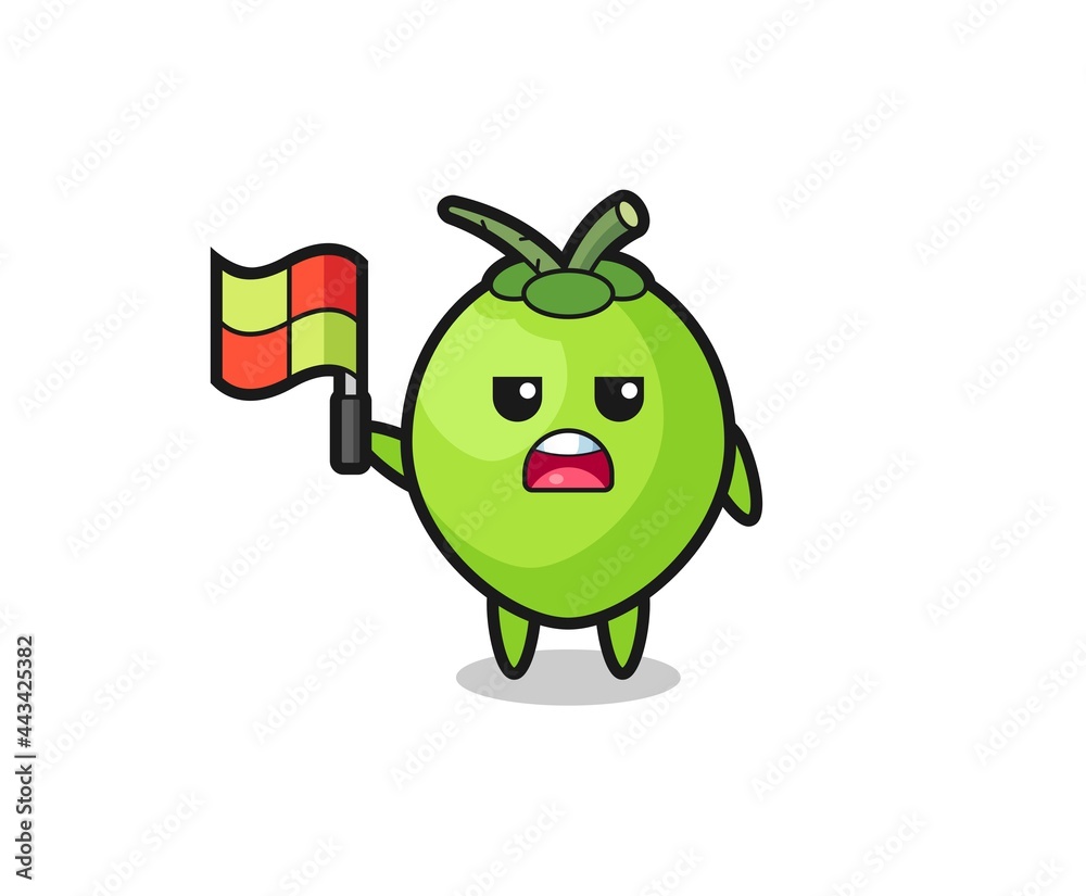 coconut character as line judge putting the flag up coconut character as line judge putting the flag up