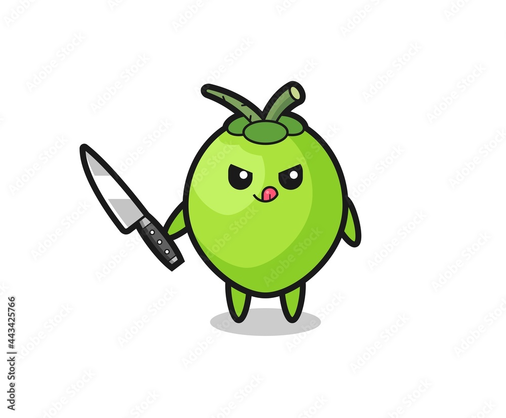 cute coconut mascot as a psychopath holding a knife cute coconut mascot as a psychopath holding a knife