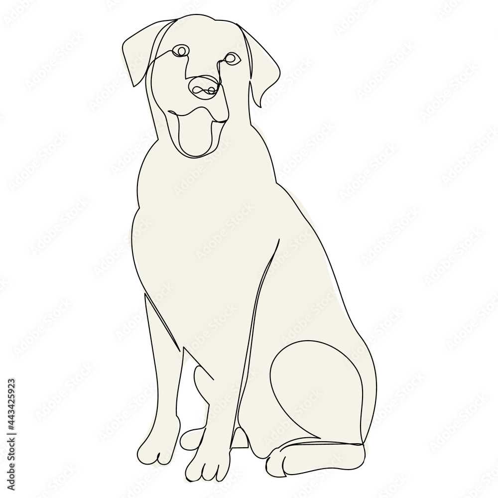 Fototapeta premium dog sitting line drawing, painting, isolated, vector